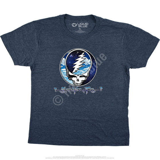 Liquid Blue Steal Your Sky And Space Dark Blue Heather Poly-Cotton T-Shirt