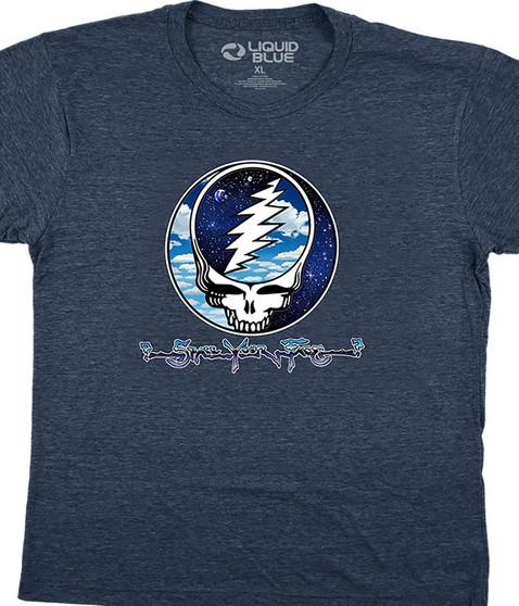 liquid blue Steal Your Sky And Space Dark Blue Heather Poly-Cotton T-Shirt