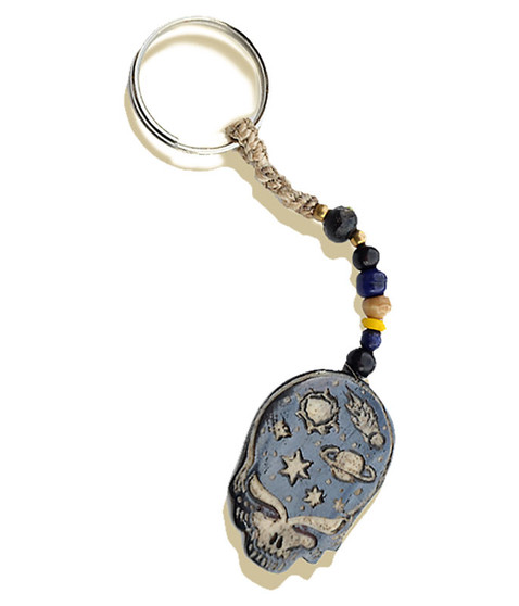 liquid blue Stealie The Night Away Hand Carved Bone Keychain