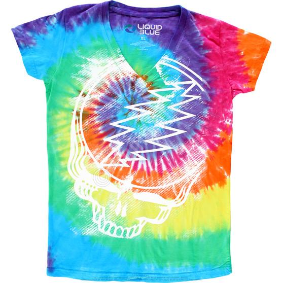Liquid Blue Stealie Tie-Dye Juniors Long Length V-Neck T-Shirt