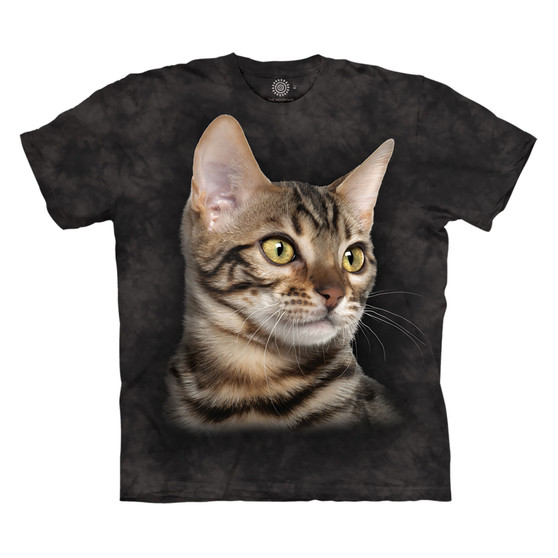 Liquid Blue Striped Cat Portrait Classic Cotton T-Shirt