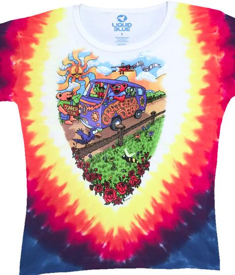 liquid blue Summer Tour Bus Tie-Dye Juniors Long Length T-Shirt