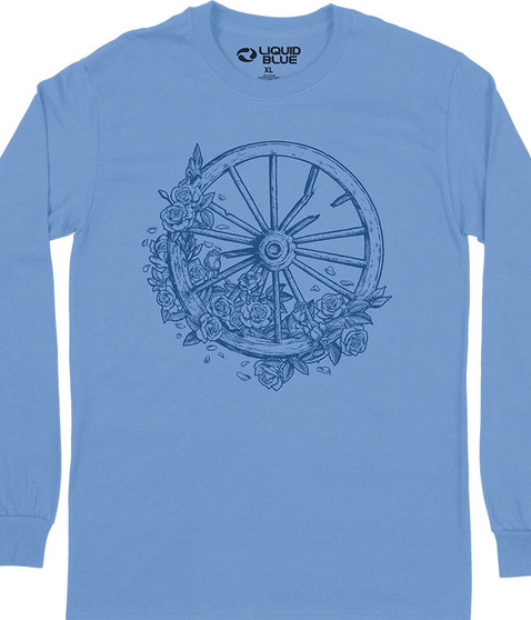 liquid blue Wheel & Roses Line Art Long Sleeve T-Shirt