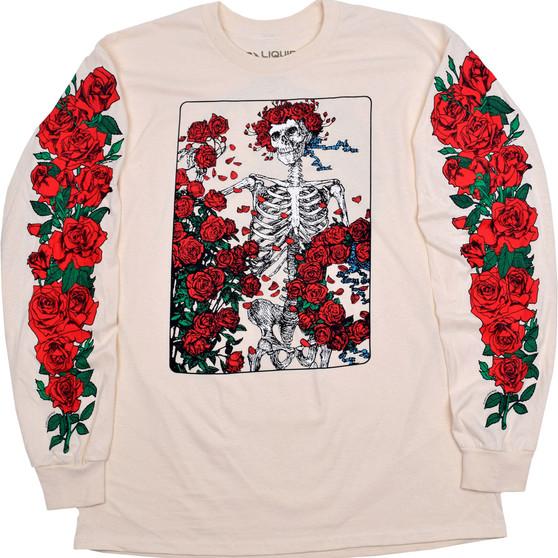 Liquid Blue Woodcut Wheel & Roses Long Sleeve Natural T-Shirt