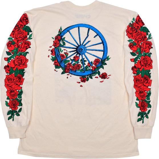 Liquid Blue Woodcut Wheel & Roses Long Sleeve Natural T-Shirt