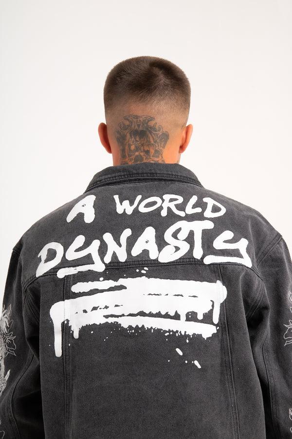 Liquor & Poker A World Dynasty Oversized Denim Jacket In Washed Black