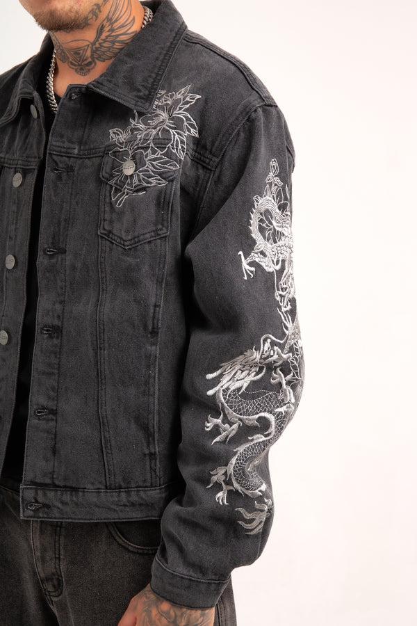 liquor & poker A World Dynasty Oversized Denim Jacket In Washed Black