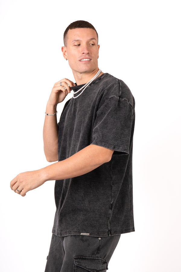 Liquor & Poker Acid Black Ribbed 'The Blessed 01' Varsity T-Shirt