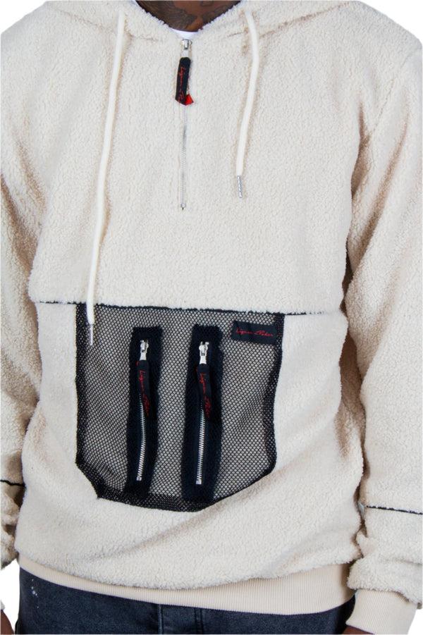Liquor & Poker Alaska Borg Hoody With Mesh Pocket In Light Cream
