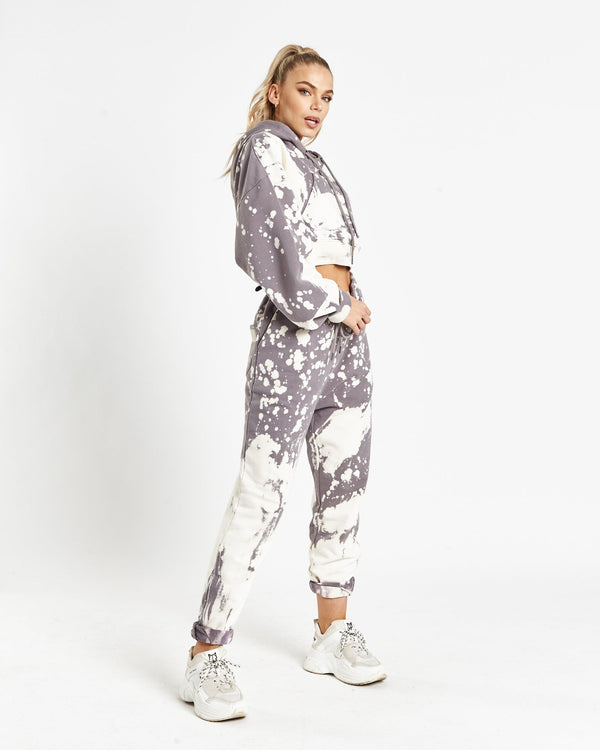 liquor & poker Alaska Cropped Hoodie In Light Grey Bleach Wash