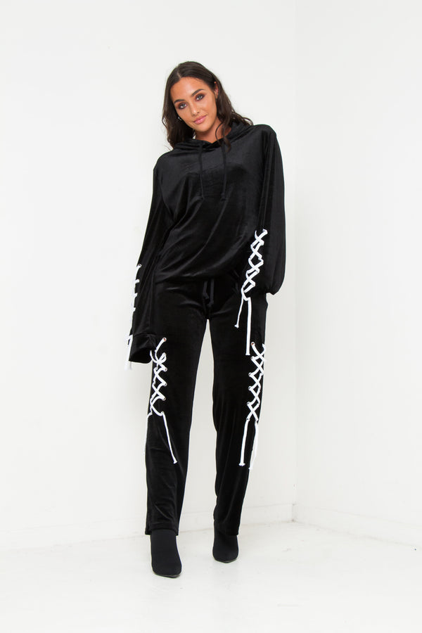 Liquor & Poker Albany Cropped Velour Hoodie With Eyelet Detail