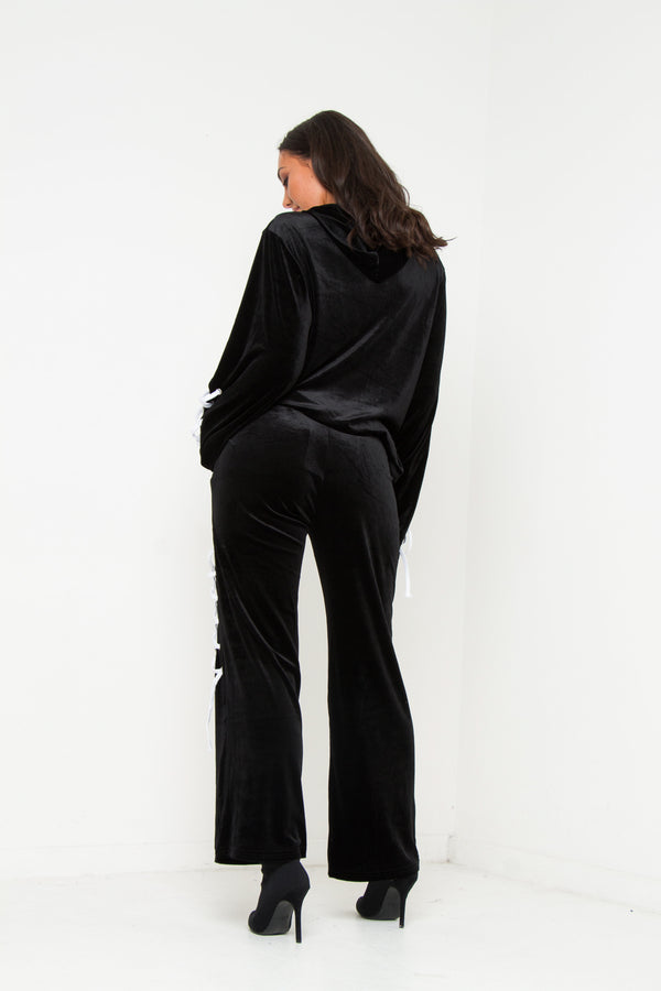 Liquor & Poker Albany Cropped Velour Hoodie With Eyelet Detail