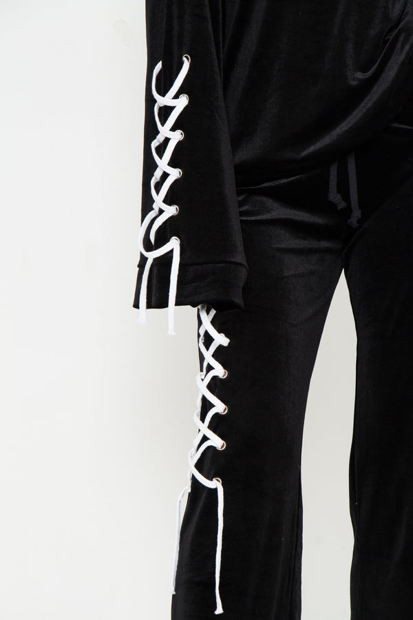 Liquor & Poker Albany Cropped Velour Hoodie With Eyelet Detail