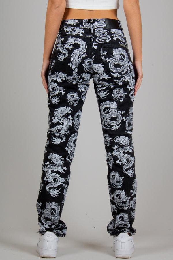 Liquor & Poker All-Over Dragon Print Straight Leg Jean
