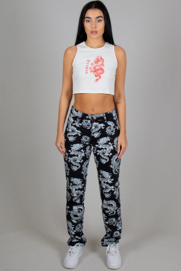 Liquor & Poker All-Over Dragon Print Straight Leg Jean