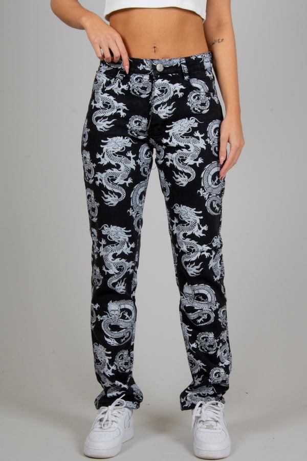 liquor & poker All-Over Dragon Print Straight Leg Jean