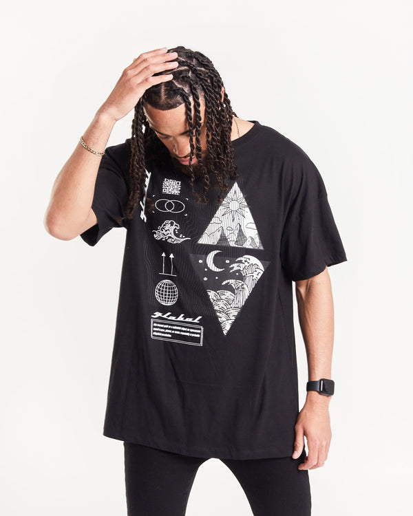 liquor & poker Astrology Graphic Print Oversized Black T-Shirt