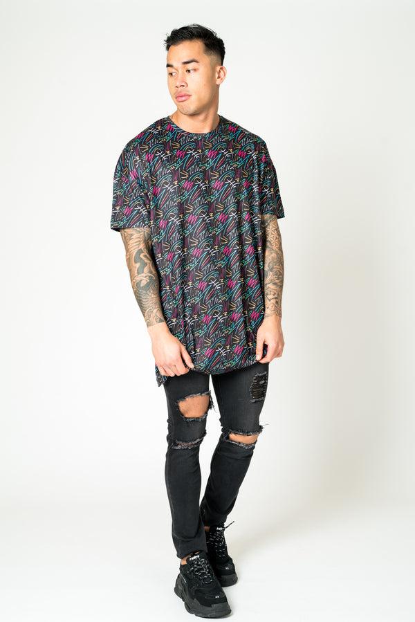 Liquor & Poker Bayside Graffiti Printed Oversized Black T-Shirt