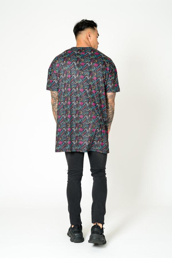 Liquor & Poker Bayside Graffiti Printed Oversized Black T-Shirt