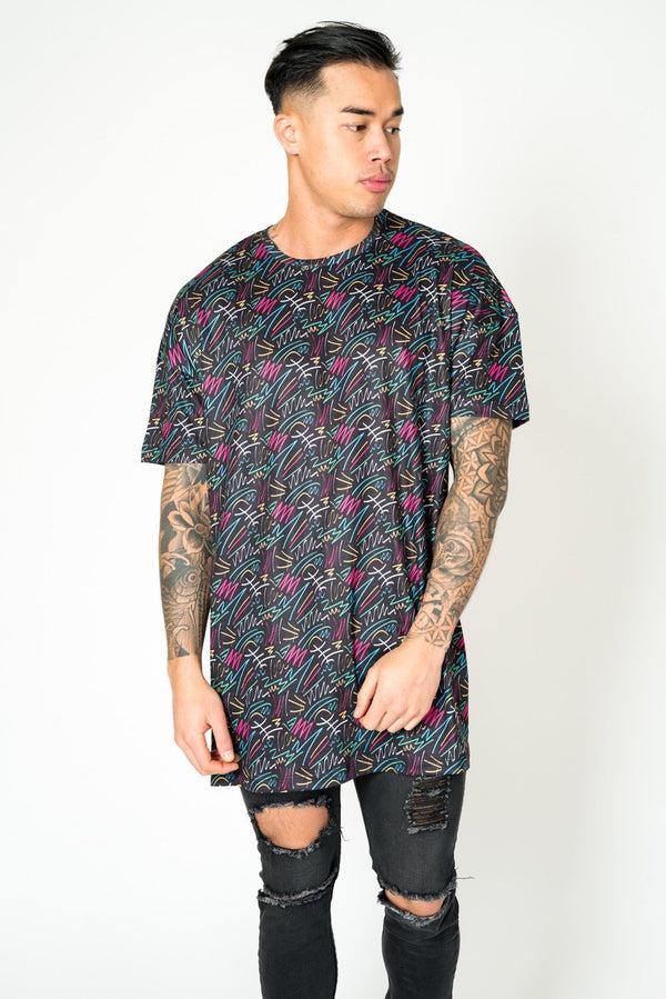 liquor & poker Bayside Graffiti Printed Oversized Black T-Shirt