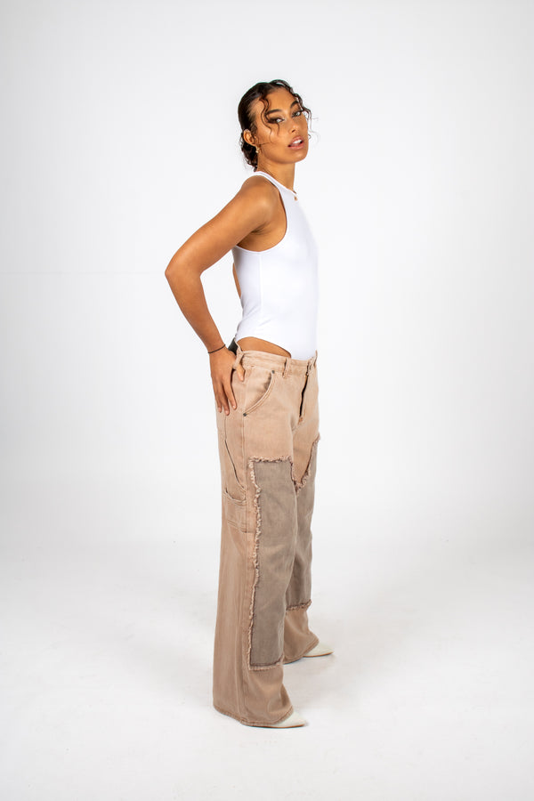 Liquor & Poker Beige Mid Rise Carpenter Wide Leg Jean