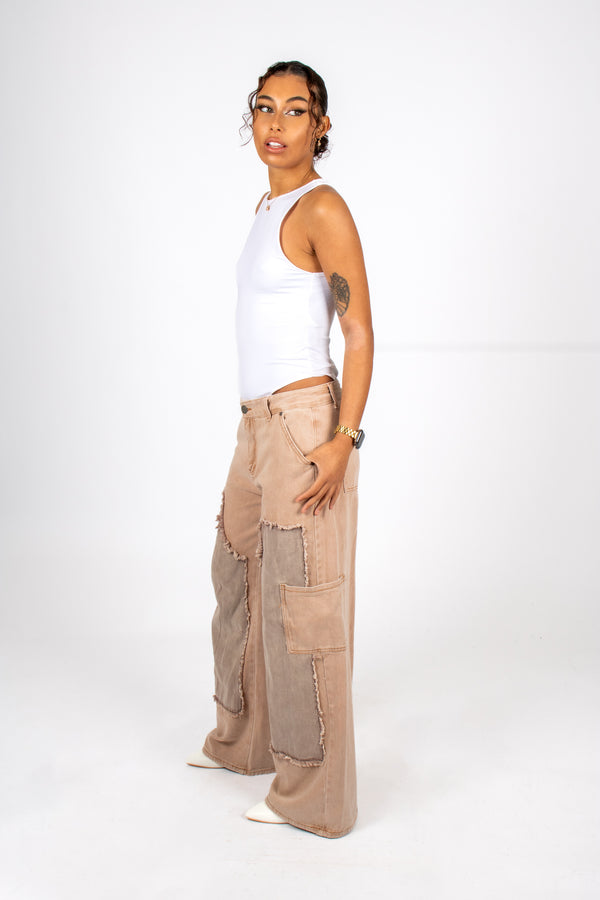 Liquor & Poker Beige Mid Rise Carpenter Wide Leg Jean