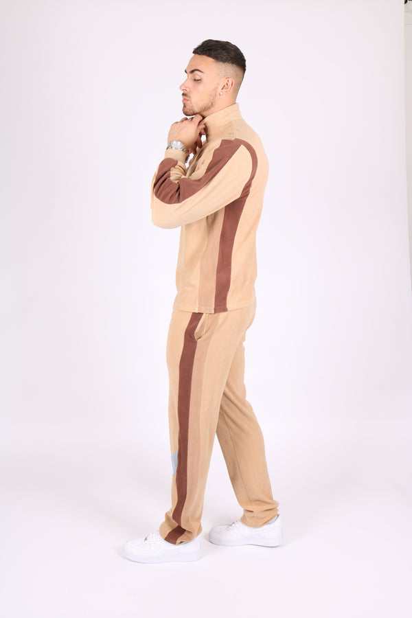 Liquor & Poker Beige Polar 1/4 Zip Sweater With Sports Stripe