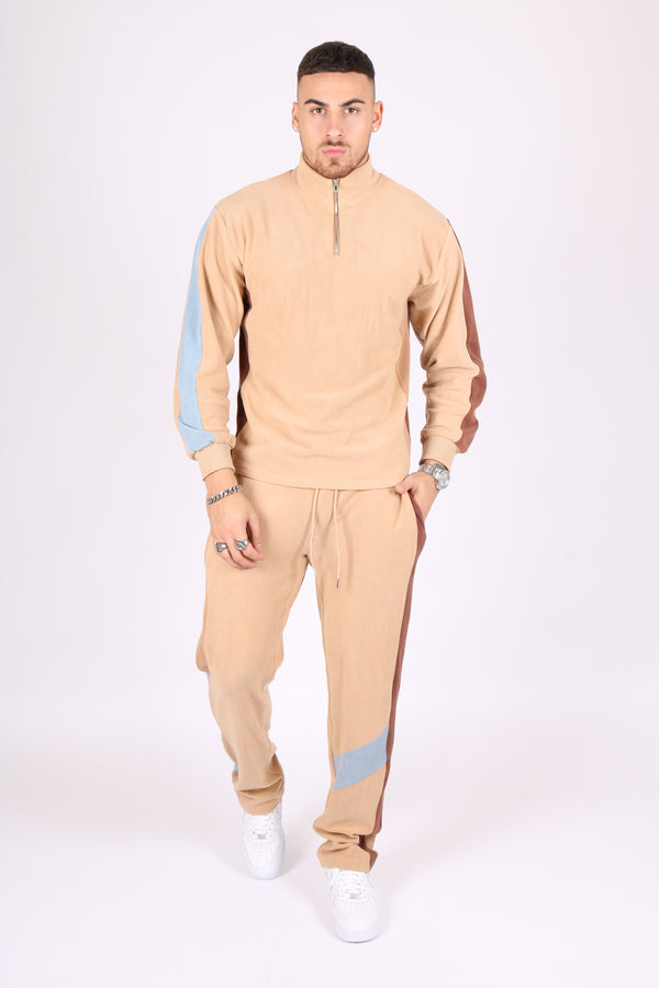 Liquor & Poker Beige Polar 1/4 Zip Sweater With Sports Stripe