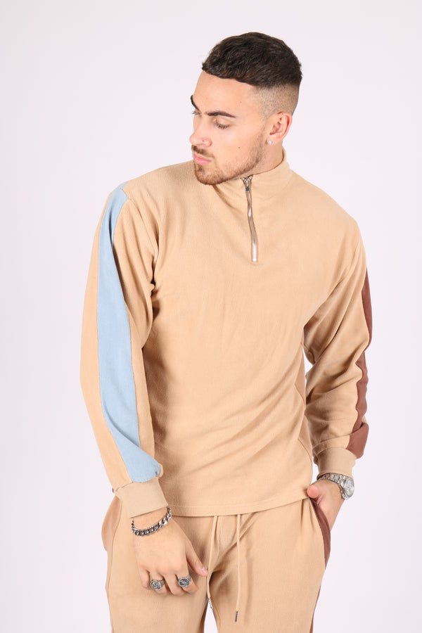 Liquor & Poker Beige Polar 1/4 Zip Sweater With Sports Stripe