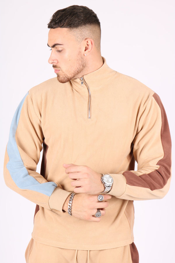 liquor & poker Beige Polar 1/4 Zip Sweater With Sports Stripe