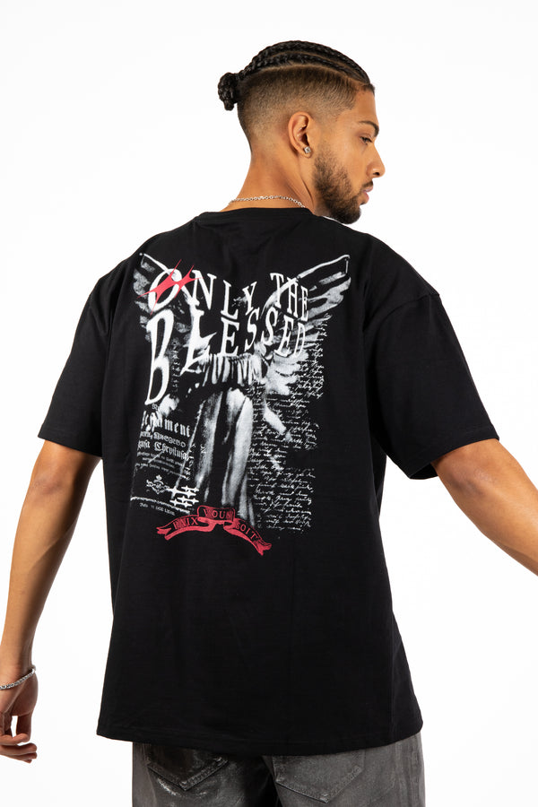 Liquor & Poker Black Diamanté Graphic Printed T-Shirt