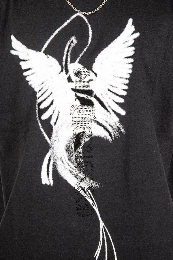 Liquor & Poker Black Diamanté Graphic Printed T-Shirt