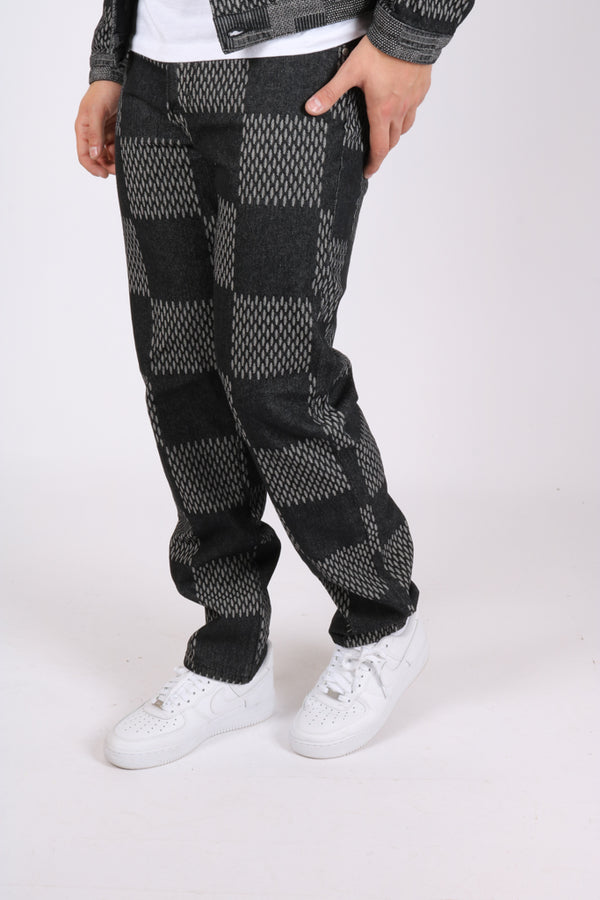 liquor & poker Black & Grey Check Straight Leg Denim Jeans