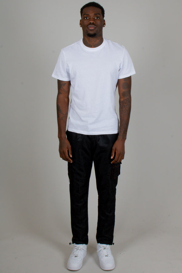 Liquor & Poker Black Out Nylon Cargo Trouser With Neon Orange Stitch