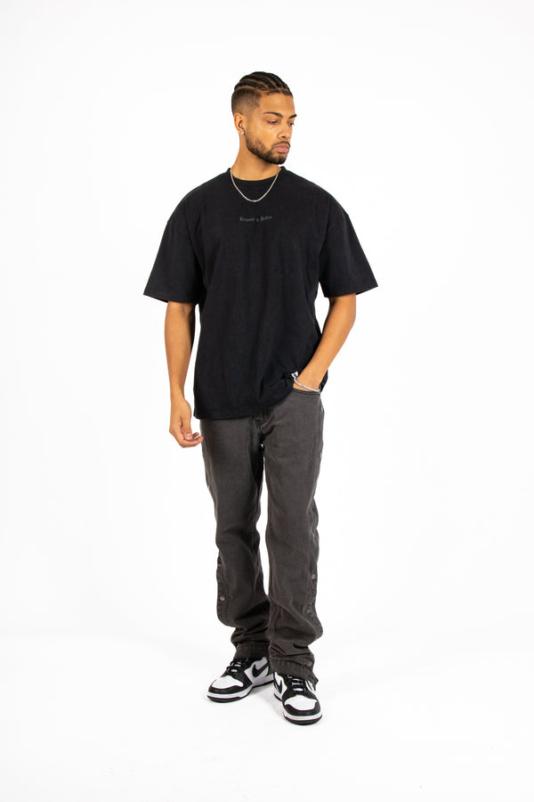 Liquor & Poker Black Oversized "Repentance" Motif Printed T-Shirt