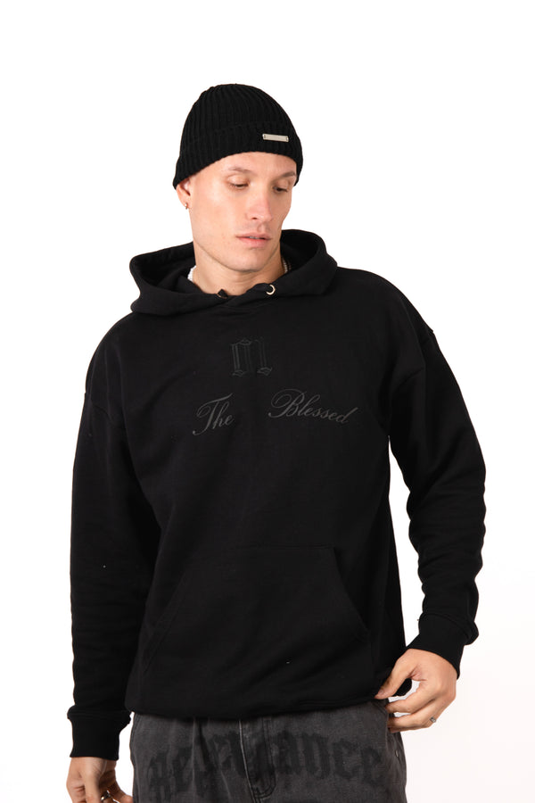 Liquor & Poker Black Printed 'The Blessed 01' Motif Hoodie