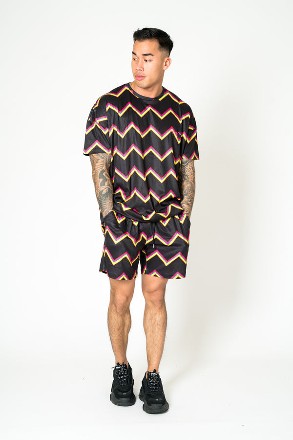 Liquor & Poker Black Relaxed Multi-Coloured Zigzag Shorts
