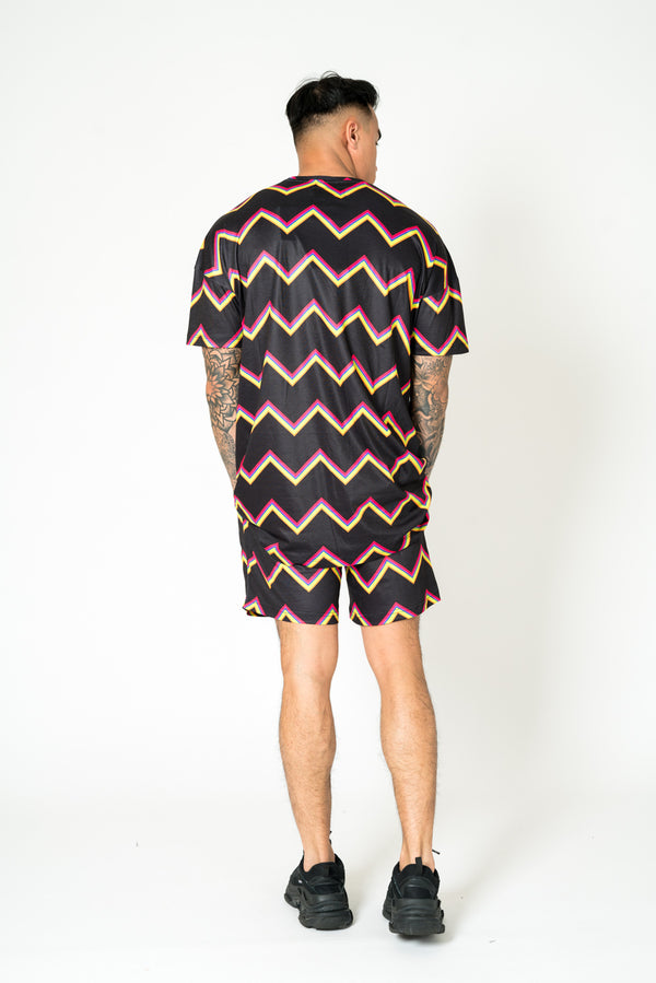 Liquor & Poker Black Relaxed Multi-Coloured Zigzag Shorts