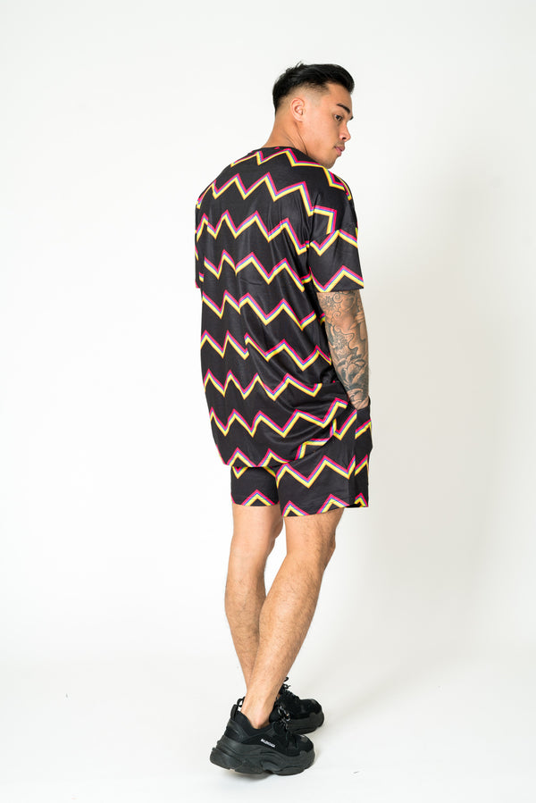 Liquor & Poker Black Relaxed Multi-Coloured Zigzag Shorts