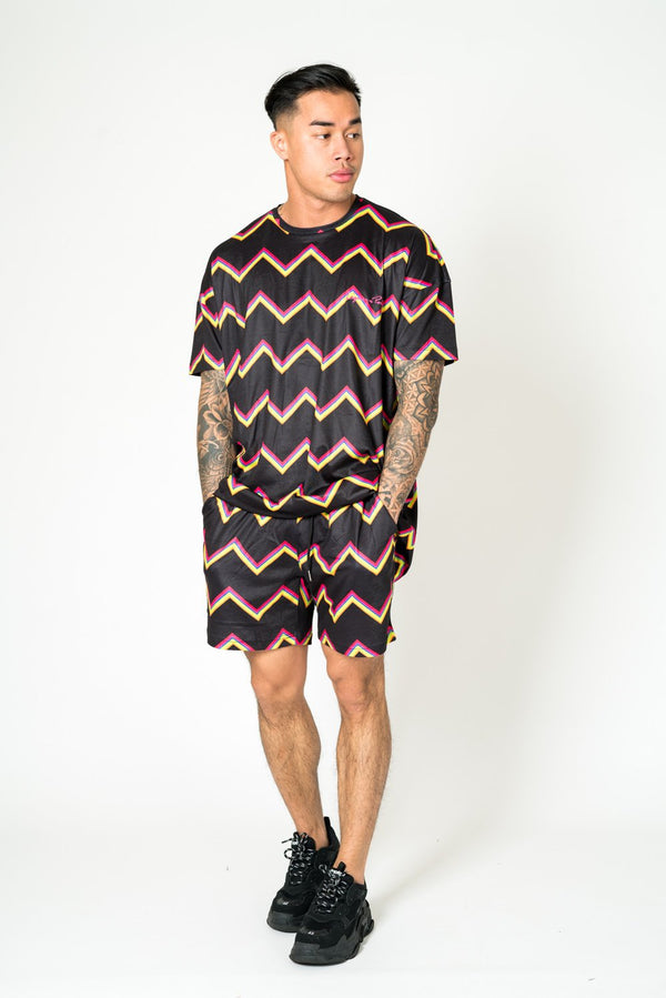 liquor & poker Black Relaxed Multi-Coloured Zigzag Shorts