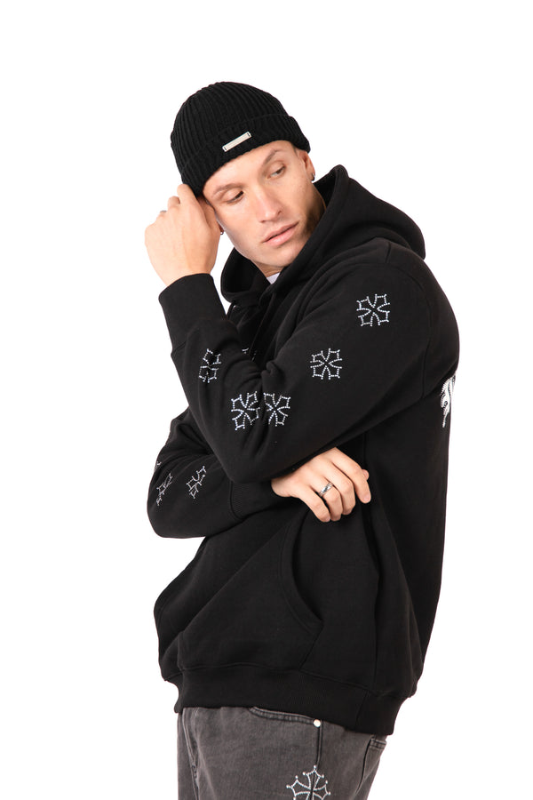 Liquor & Poker Black Rhinestone Embellished 'Blessed' Motif Hoodie