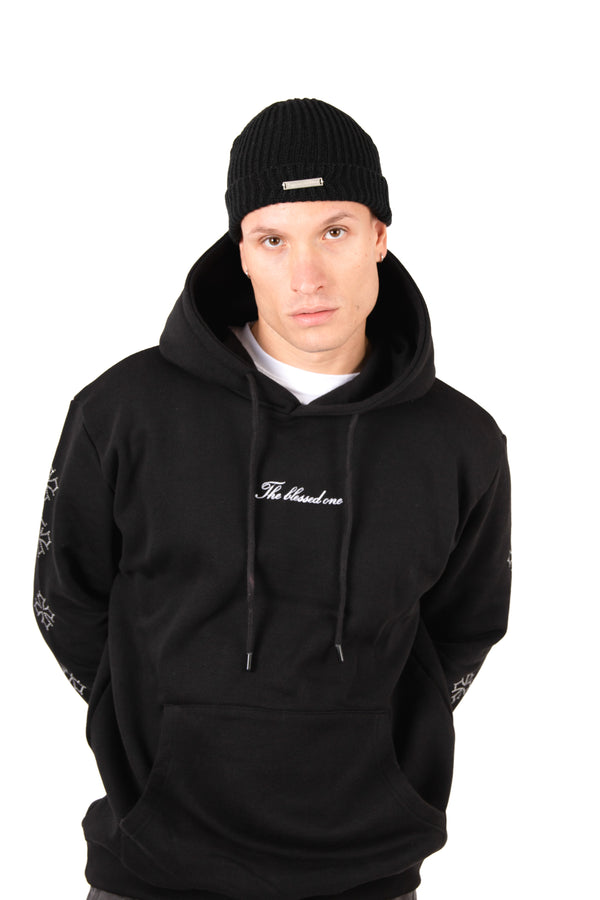 liquor & poker Black Rhinestone Embellished 'Blessed' Motif Hoodie