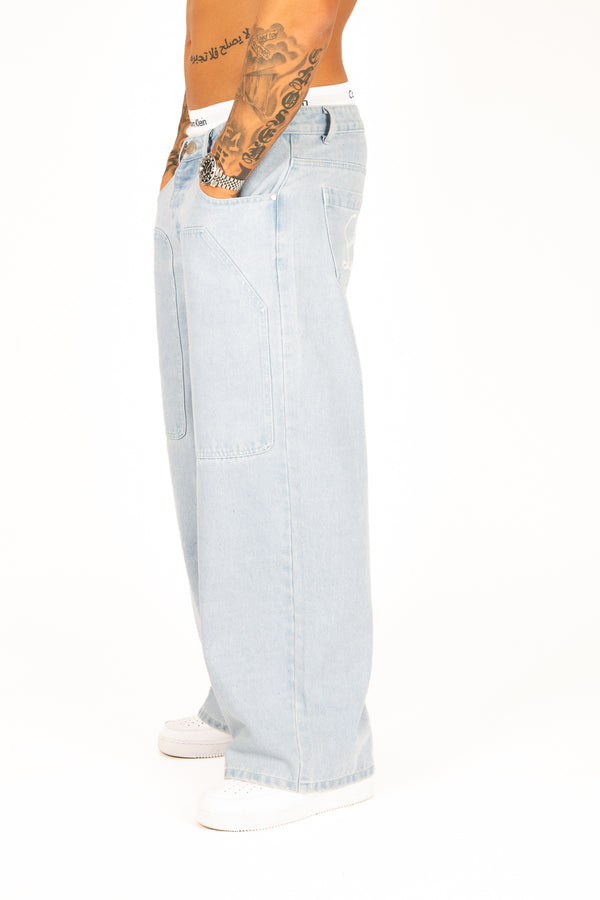 Liquor & Poker Bleach Wash Denim Baggy Carpenter Jeans