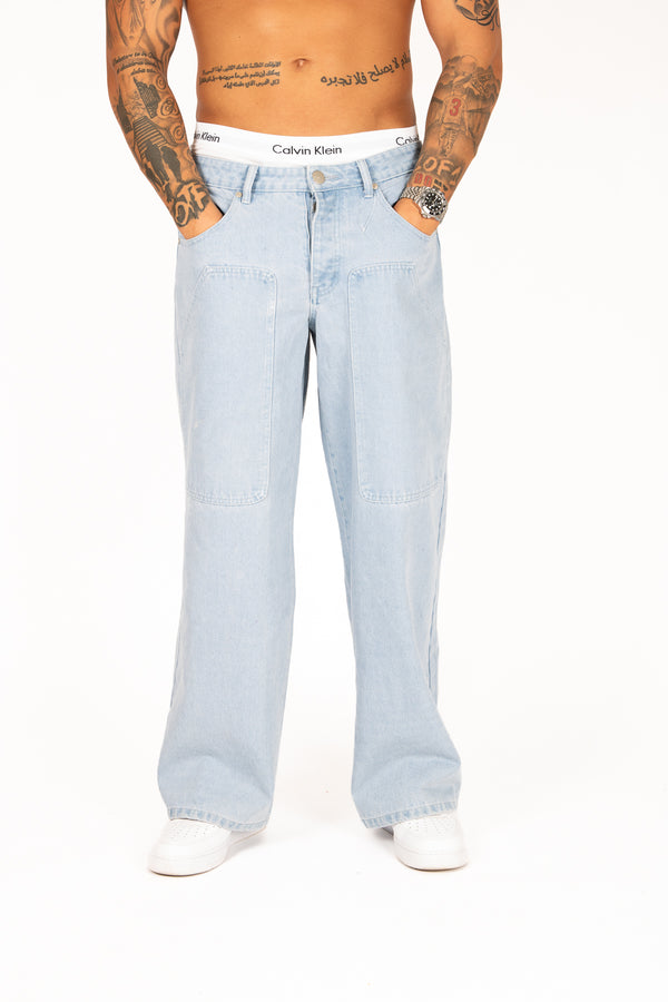 liquor & poker Bleach Wash Denim Baggy Carpenter Jeans