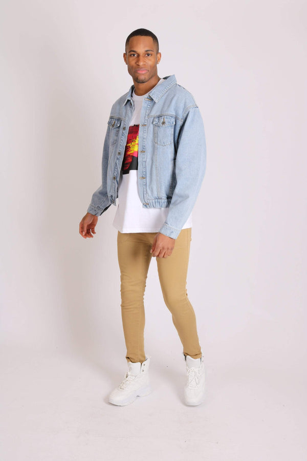 Liquor & Poker Bowie Oversized Vintage Denim Jacket With Elasticated Waist Band