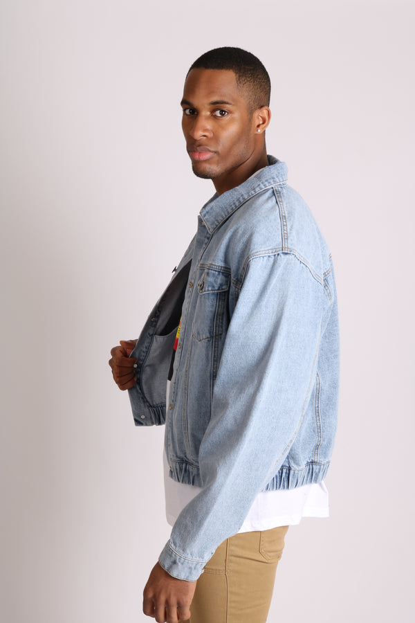 Liquor & Poker Bowie Oversized Vintage Denim Jacket With Elasticated Waist Band