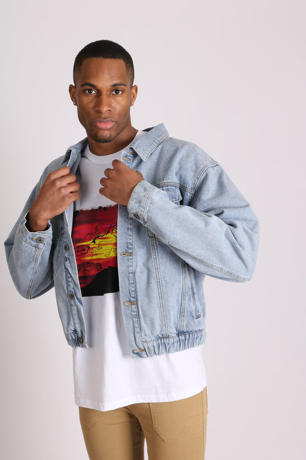 liquor & poker Bowie Oversized Vintage Denim Jacket With Elasticated Waist Band