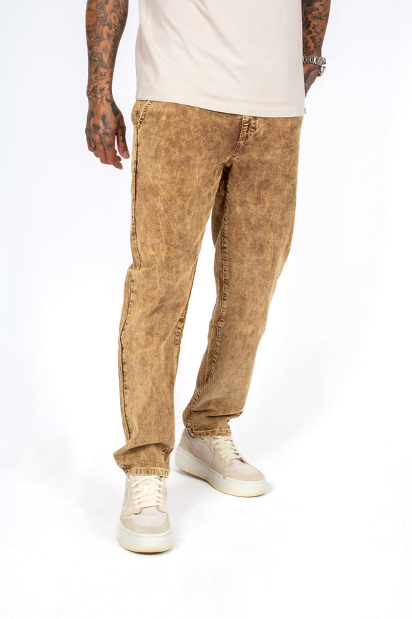 Liquor & Poker Brown Acid Wash Relaxed Corduroy Trouser
