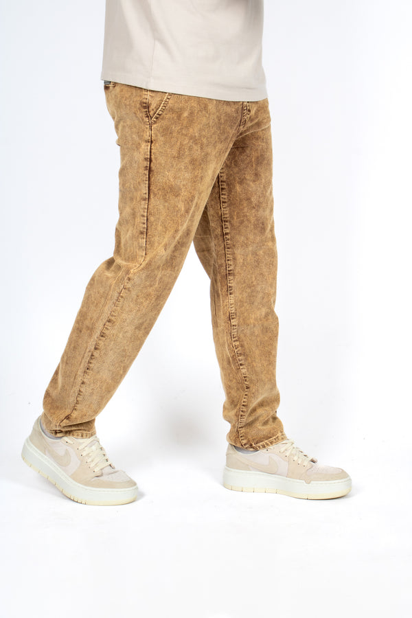 Liquor & Poker Brown Acid Wash Relaxed Corduroy Trouser