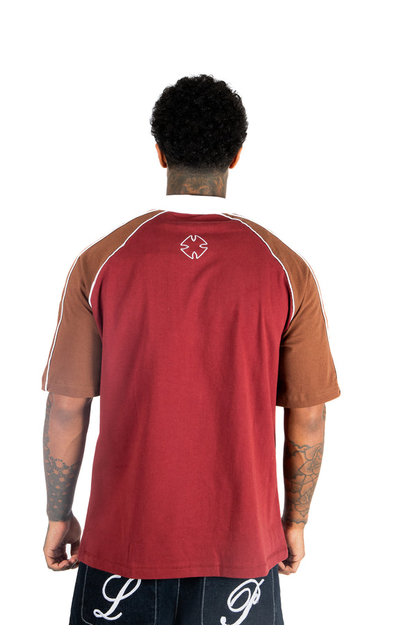 Liquor & Poker Burgundy Oversized Graphic Printed Polo T-Shirt